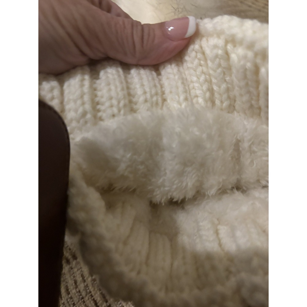 Redess Faux Fur Pompom Beanie Hat Cable Knit Fleece Lined Ski Snow Winter Womens - Picture 3 of 4